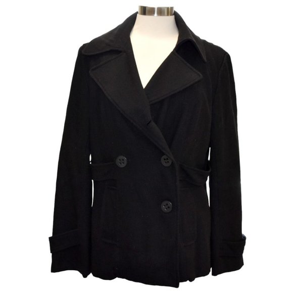 Runway Black Wool-blend Military Pea Coat - Picture 7 of 7